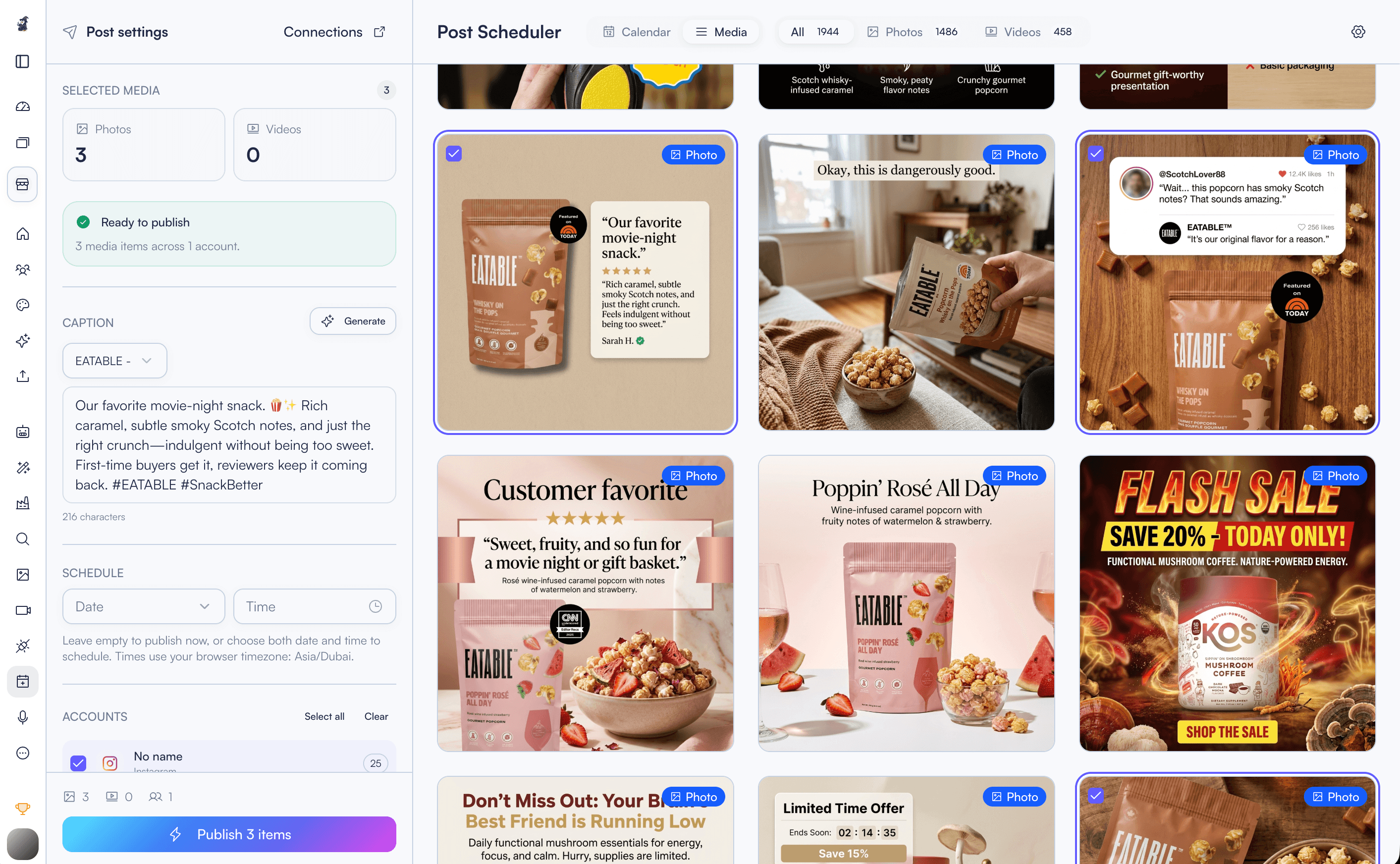 PotionAds Post Scheduler dashboard